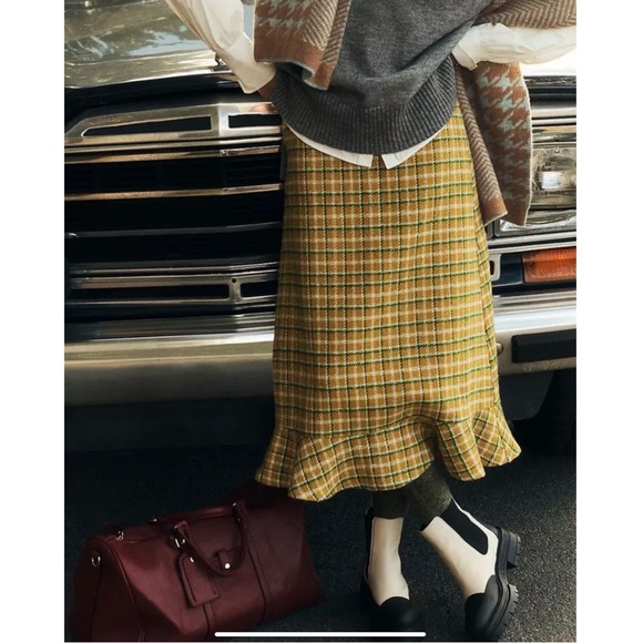 Anthropologie English Factory Plaid Skirt Yellow - XS - Picture 1 of 12